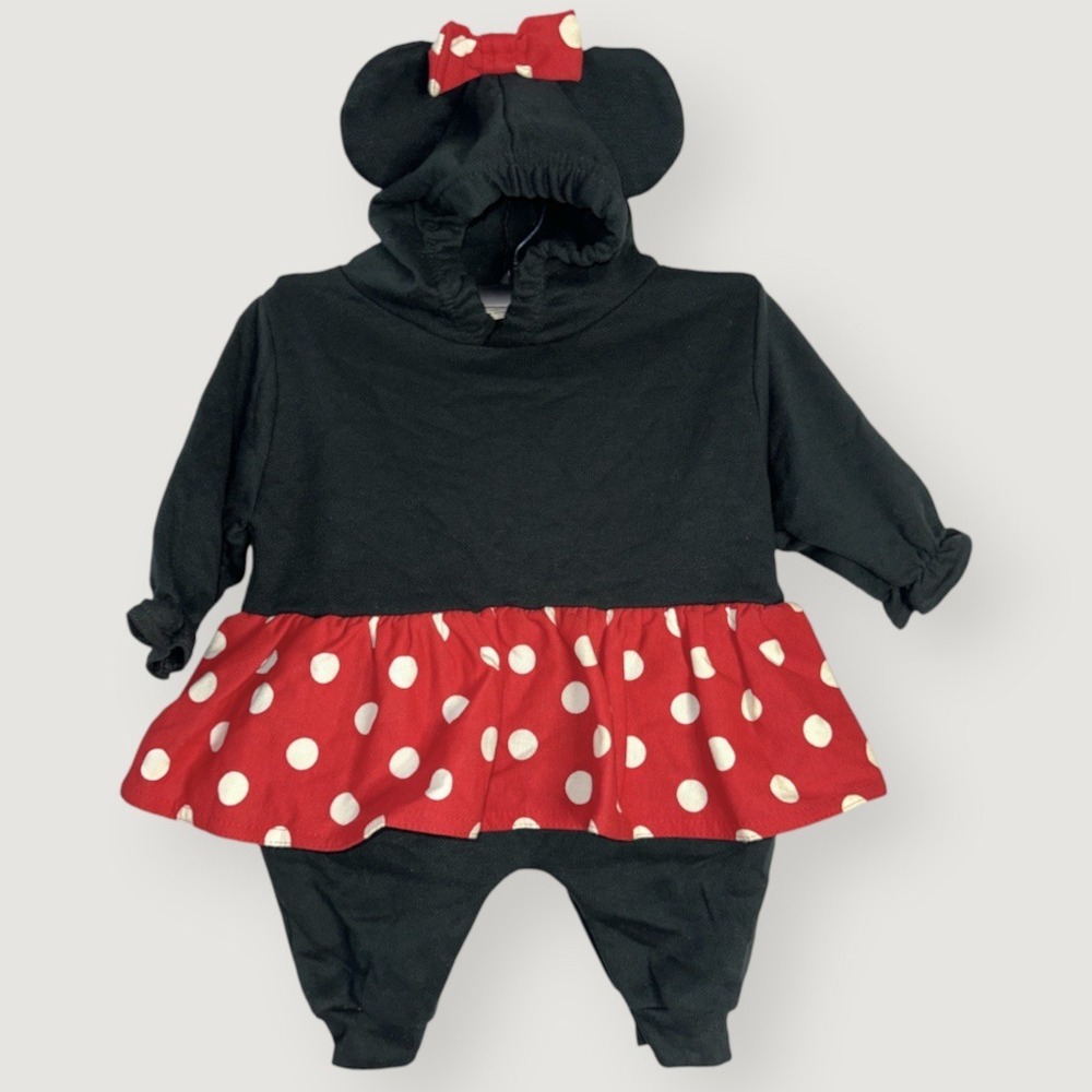 Vintage Disney Minnie Mouse Baby 6-9M Romper Hooded Ears Polka Dot 90s Cutlers